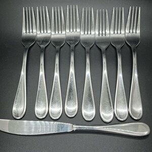 9 Cambridge Malibu Satin Dinner Forks Silver Fork and Knife Silverware Set